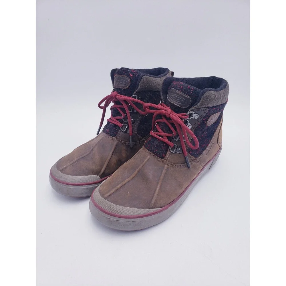KEEN Elsa II Waterproof Ankle Boots Brown Wool Blend Lace Up Womens Size 8.5